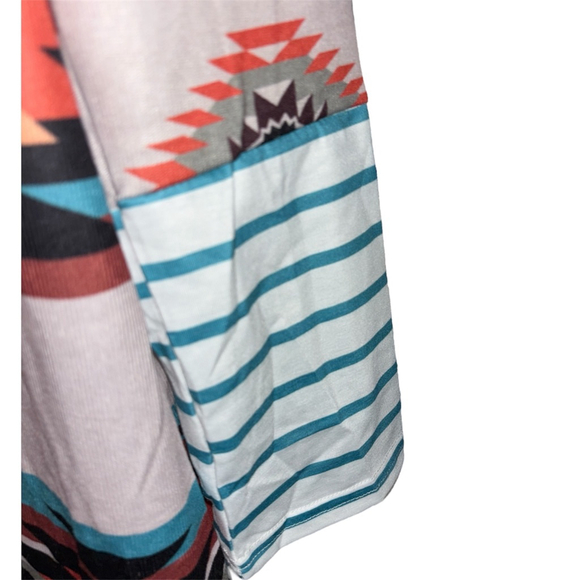 Western Boho Duster Cardigan Multicolor Aztec Southwestern Tribal Print Size 14 - Picture 6 of 7